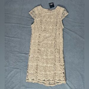 NWT Miss June Paris Taupe Crochet Shift Dress Size 2 Bohemian Designer 05-0103